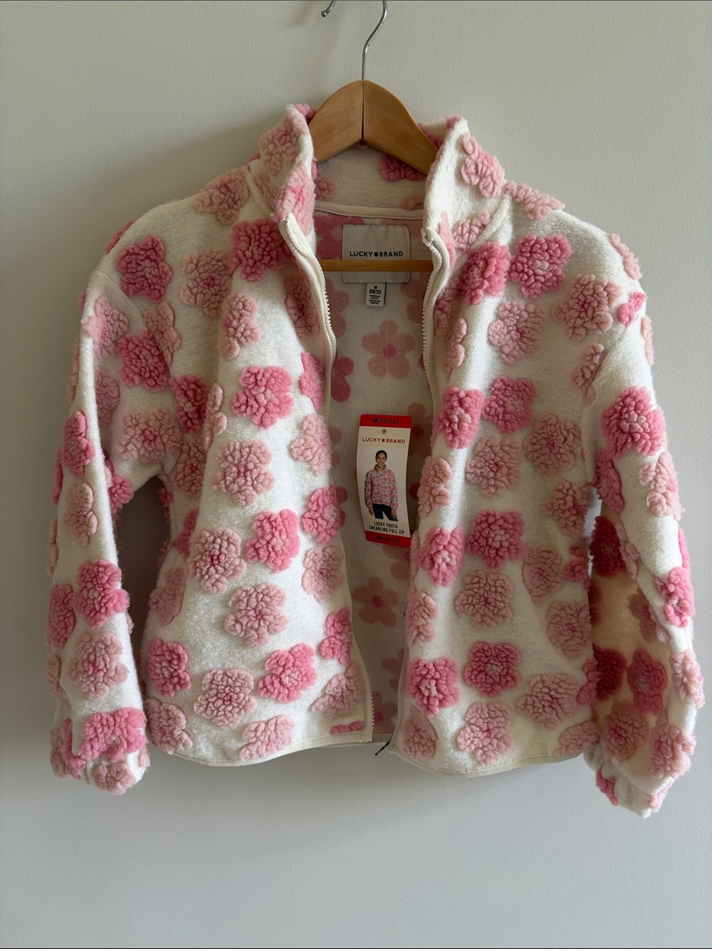 NWT Lucky Brand Girls Floral Fuzzy Zip Jacket M(10/12)
